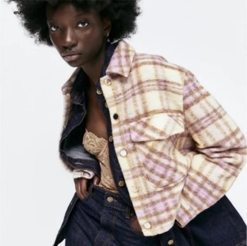 ZARA Plaid Cropped Shirt Jacket Size Small